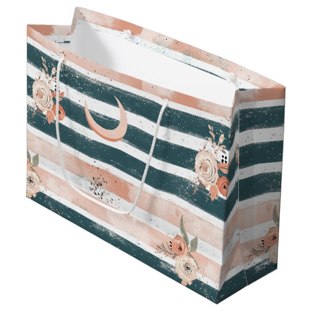 Grand Sac Cadeau Céleste Rustique Rayure Lune Soleil Terreux (3) (Devant Angle)