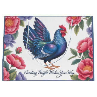 Grand Sac Cadeau Celestial Rooster Greeting with Floral Border