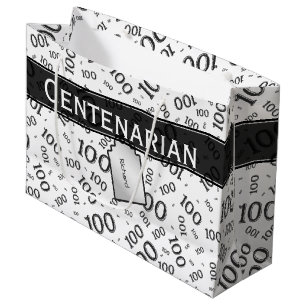 Grand Sac Cadeau Centenaire 100e anniversaire Motif de numéro noir