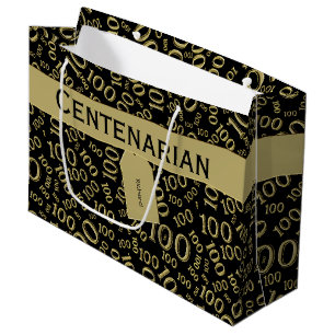 Grand Sac Cadeau Centenaire 100e anniversaire Motif noir/or
