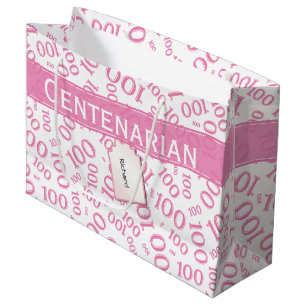 Grand Sac Cadeau Centenarian 100th Pink Random Number Motif
