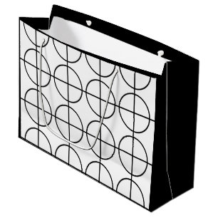 Grand Sac Cadeau Cercle rayé noir et blanc