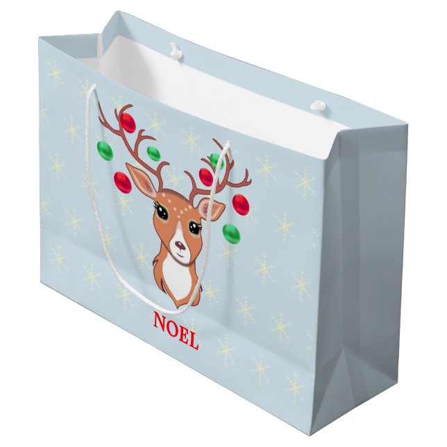 Grand Sac Cadeau Cerf de Noël (Devant Angle)