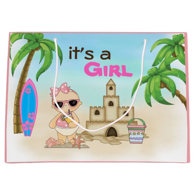 Grand Sac Cadeau C'est une fille Sandcastle Surfboard Beach Baby sh (Devant)