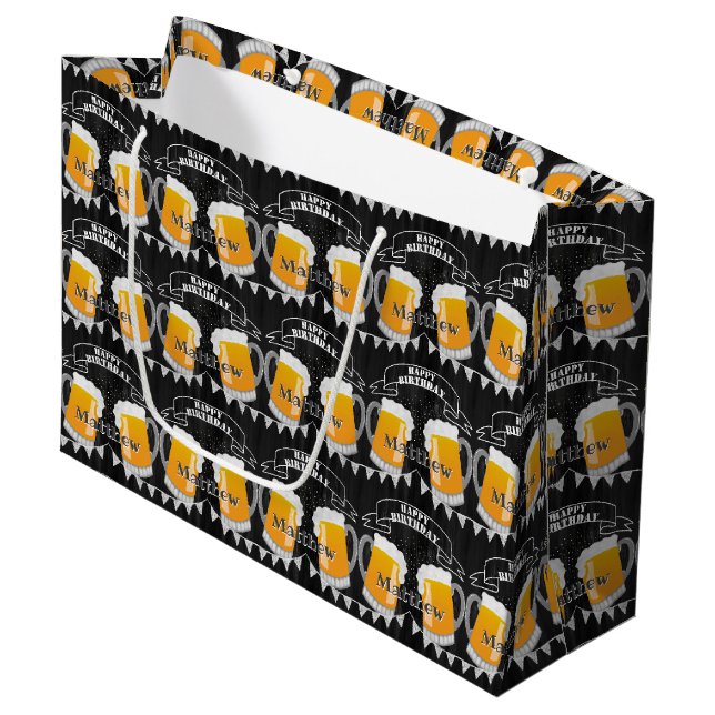 Grand Sac Cadeau Chalet d'Anniversaire personnalisé Verre de bière (Devant Angle)