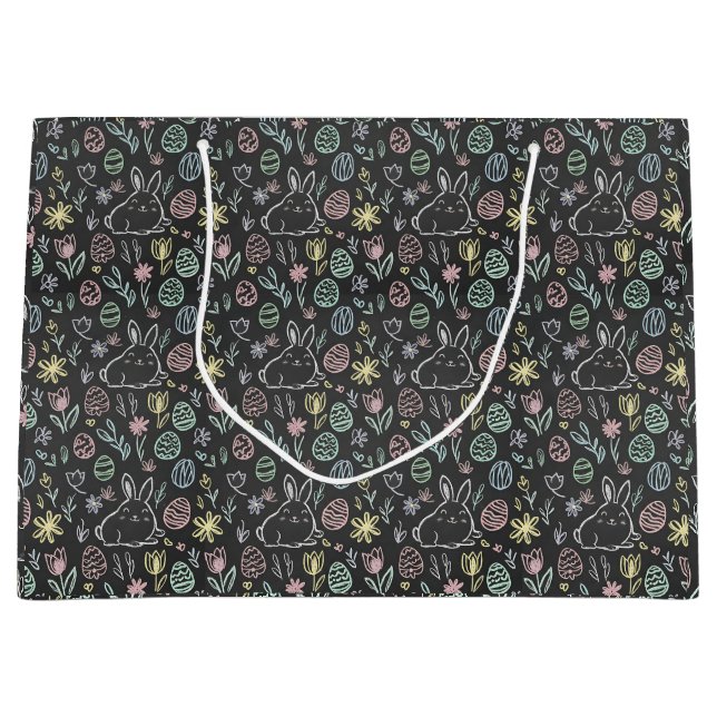Grand Sac Cadeau Chalkboard Easter Bunny Doodle Pattern Wrapping  (Devant)