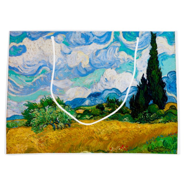 Grand Sac Cadeau Champ de blé avec Cyprès, Van Gogh (Devant)