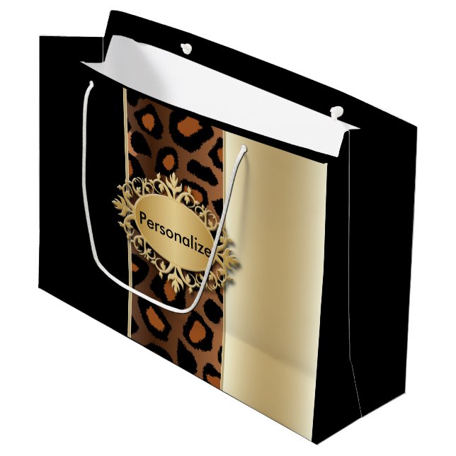Grand Sac Cadeau Champagne et motif noir de léopard (Devant Angle)