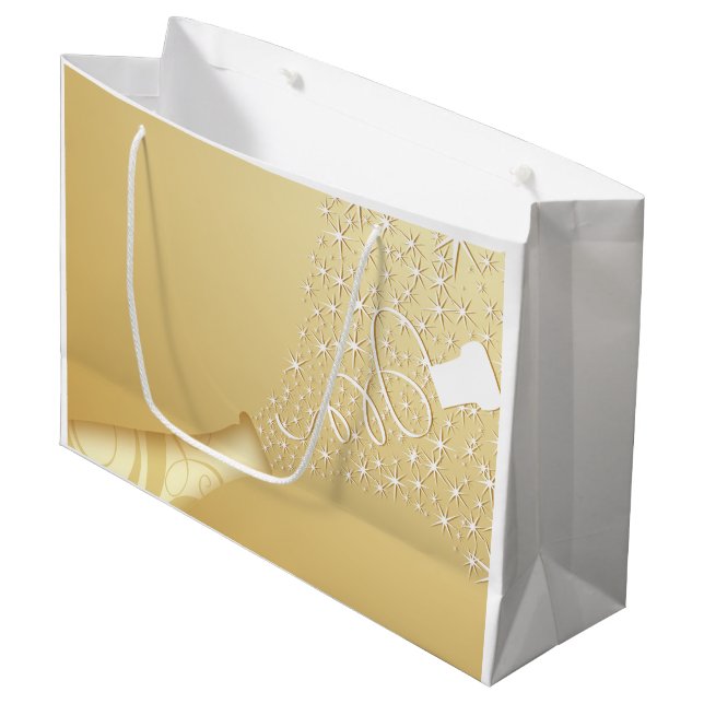Grand Sac Cadeau Champagne sautante en or (Devant Angle)