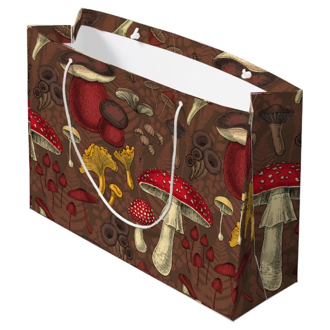 Grand Sac Cadeau Champignons sauvages sur brun (Dos Angle)