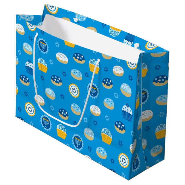 Grand Sac Cadeau Chanukah étoile juive Cupcakes bleu (Devant Angle)