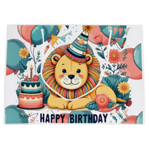 Grand Sac Cadeau Chapeau de fête avec ballon en forme de lion migno