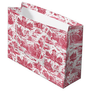 Grand Sac Cadeau Chariot français vintage de l'aube Toile de Jouy-R