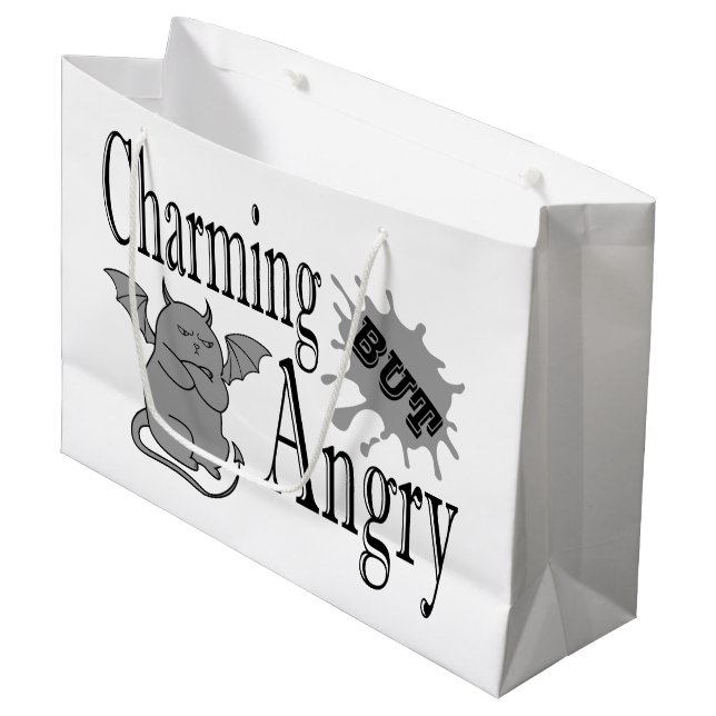 Grand Sac Cadeau Charming mais en colère petit chat diable drôle ci (Devant Angle)