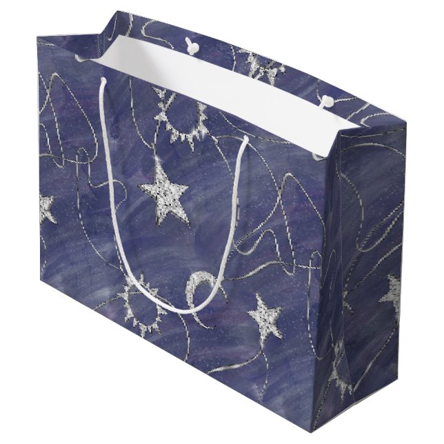 Grand Sac Cadeau Charming mystique | Étoiles de lune d'argent Sun A (Dos Angle)