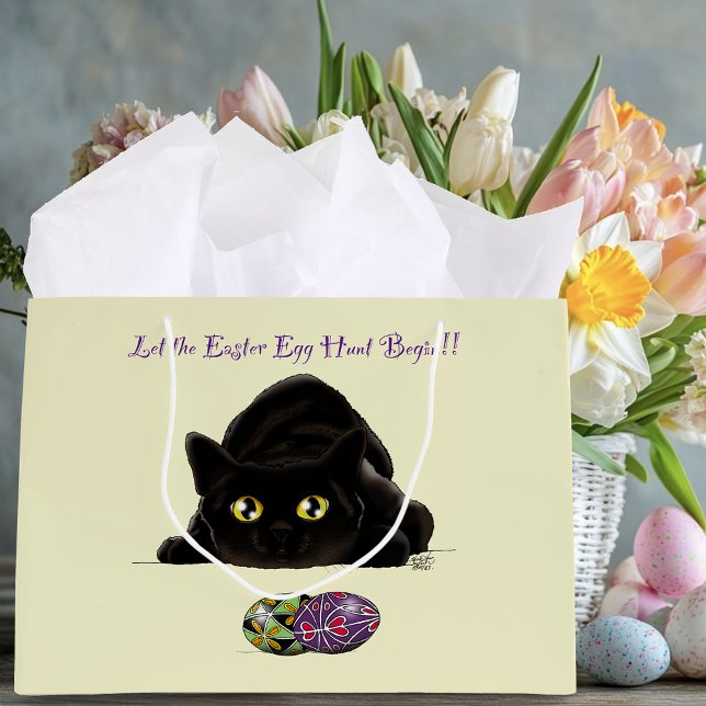 Grand Sac Cadeau Chasse aux œufs de Pâques de chat noir Vacances Ja (Créateur téléchargé)