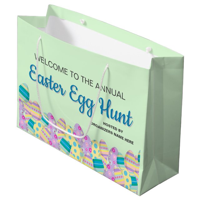 Grand Sac Cadeau Chasse aux oeufs de Pâques personnalisée Bannière  (Devant Angle)