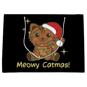Grand Sac Cadeau Chat Animaux de Noël Cute Chats Meowa Catmas Large