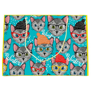 Grand Sac Cadeau Chat dans le casquette