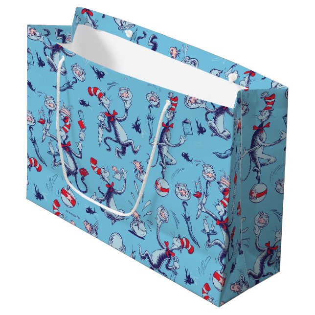 Grand Sac Cadeau Chat Dans Le Casquette | Motif bleu (Devant Angle)