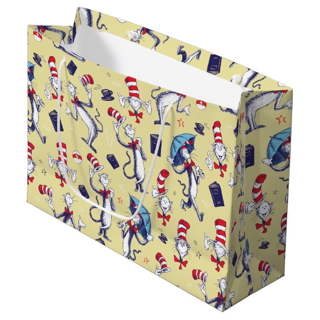 Grand Sac Cadeau Chat Dans Le Casquette | Motif jaune (Devant Angle)