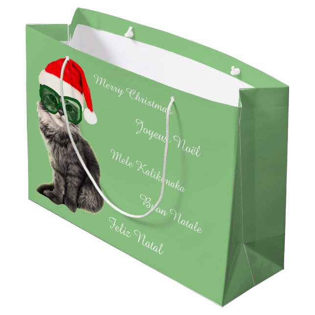 Grand Sac Cadeau Chat de chapeau de Santa, cadeau de Noël (Dos Angle)