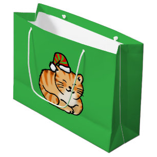 Grand Sac Cadeau Chat de Noël Festif - Joli Chat avec Chapeau de Pè