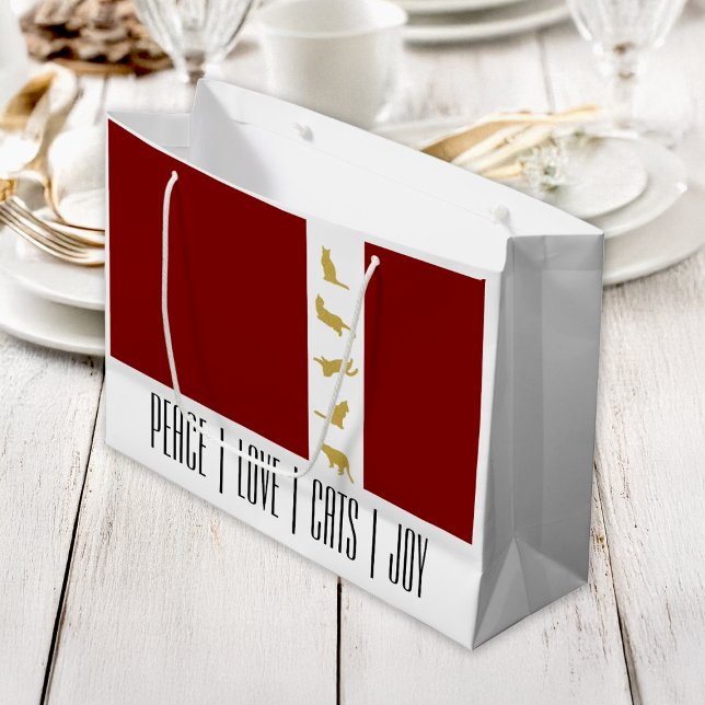 Grand Sac Cadeau Chat de Noël Rouge Blanc Or (Créateur téléchargé)