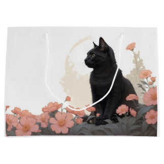 Grand Sac Cadeau chat noir avec votre texte ou sans texte