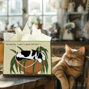 Grand Sac Cadeau Chat noir blanc Plante drôle