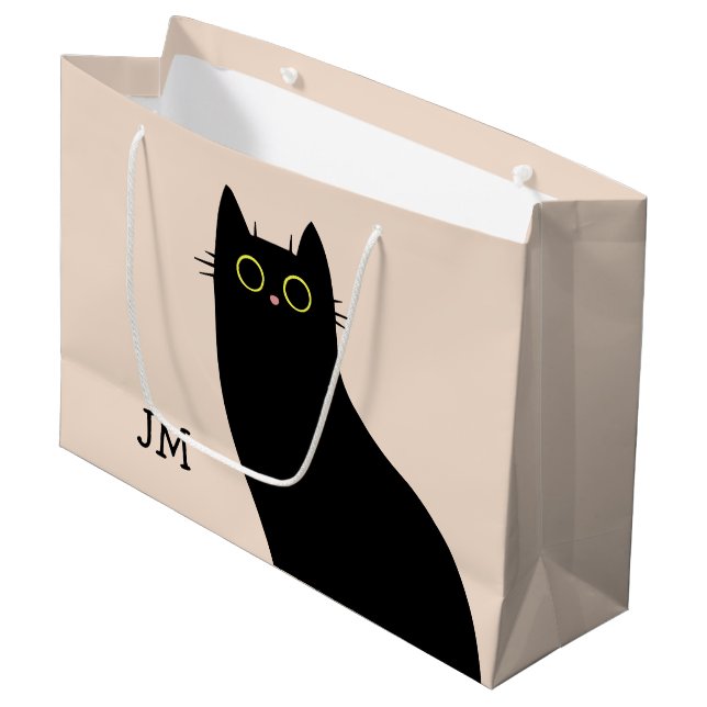 Grand Sac Cadeau Chat noir mignon dans le style Mid Century (Devant Angle)