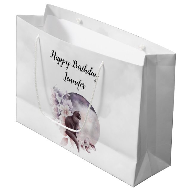 Grand Sac Cadeau Chat noir par une Pleine lune magique (Devant Angle)