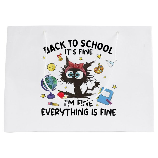 Grand Sac Cadeau Chat noir Retour à l'école Son Im fin Partout (Devant)