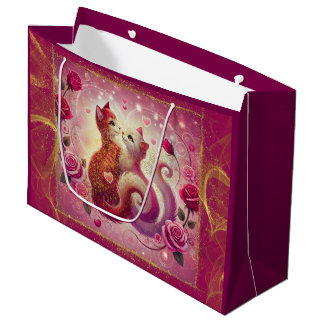 Grand Sac Cadeau Chat Retro Maroon -