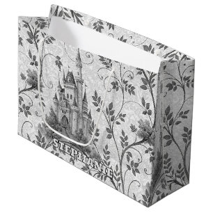 Grand Sac Cadeau Château de la Fairytale en Niveaux de gris avec fr