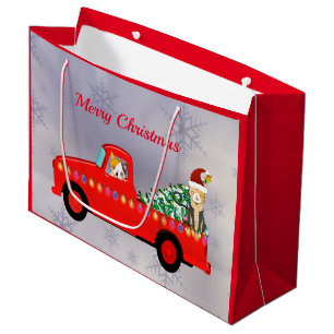 Grand Sac Cadeau Chats de Camion Rouge Cute Noël
