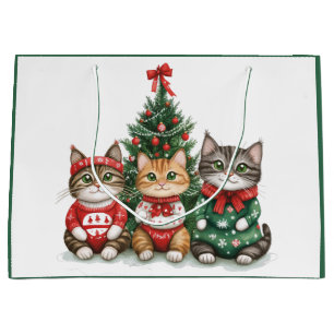 Grand Sac Cadeau Chats de Noël mignons