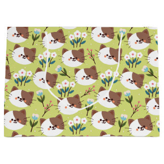 Grand Sac Cadeau Chats et fleurs
