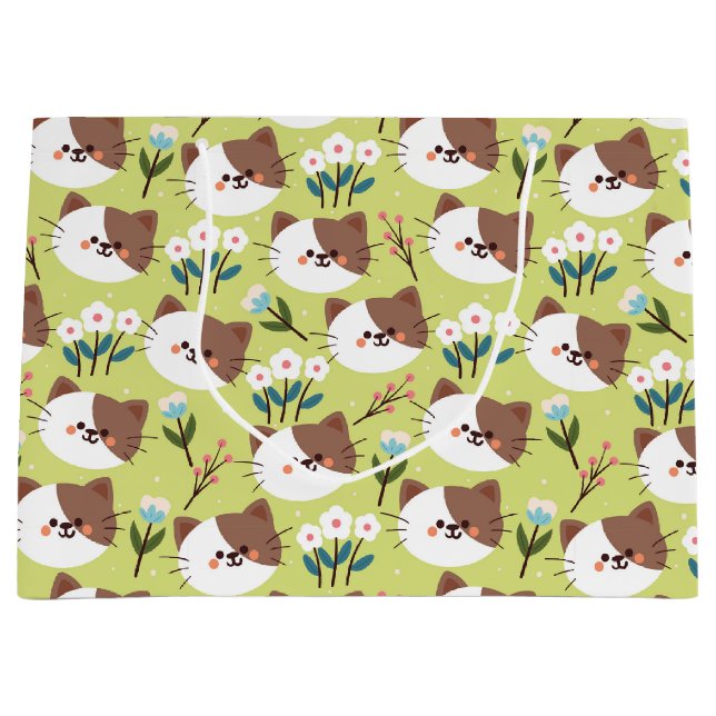 Grand Sac Cadeau Chats et fleurs (Devant)