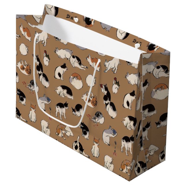 Grand Sac Cadeau Chats japonais, Hiroshige, Ukiyo-e (Devant Angle)