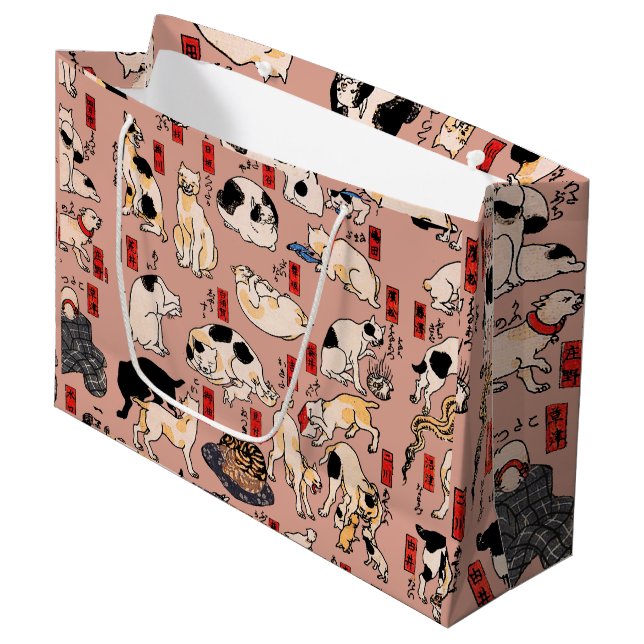 Grand Sac Cadeau chats japonais Ukiyo-e Funny kitty (Devant Angle)
