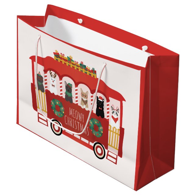 Grand Sac Cadeau Chats Noël Trolly Meowy Noël (Devant Angle)