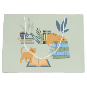 Grand Sac Cadeau Chats sur des livres