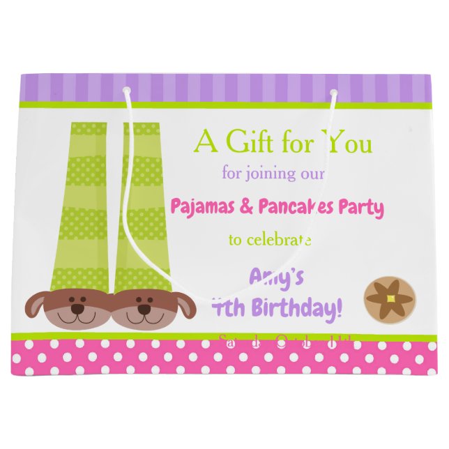 Grand Sac Cadeau Chaussons de chien Pyjamas & Pancakes Fête d'anniv (Devant)