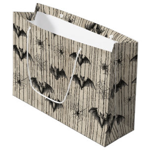 Grand Sac Cadeau Chauves-souris vintages et toiles d'araignée sur s