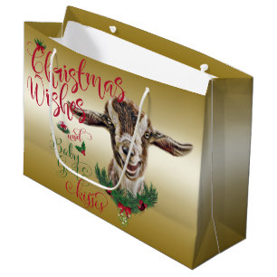 Grand Sac Cadeau CHÈQUE Souhaits de Noël Bébé Chèvre Baisers Basc