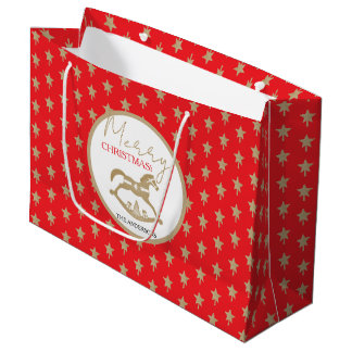 Grand Sac Cadeau Cheval à bascule de Noël en bois