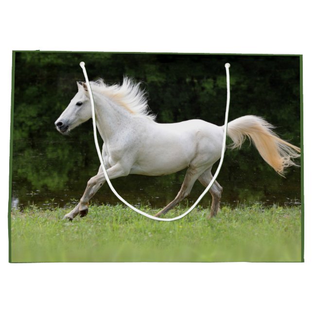 Grand Sac Cadeau Cheval blanc galopant (Dos)