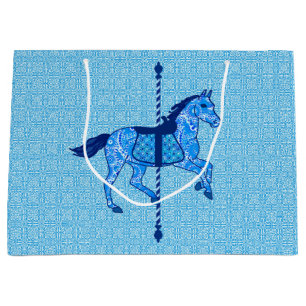 Grand Sac Cadeau Cheval de carrousel - bleu de cobalt et de ciel