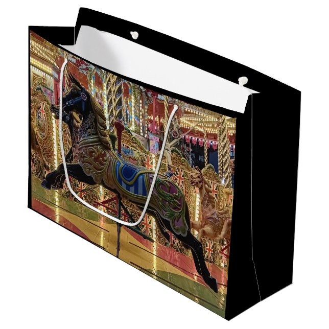 Grand Sac Cadeau Cheval noir (Devant Angle)